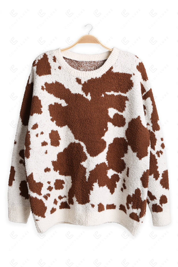 COW PATTERN SWEATER COFFEE APPAREL
