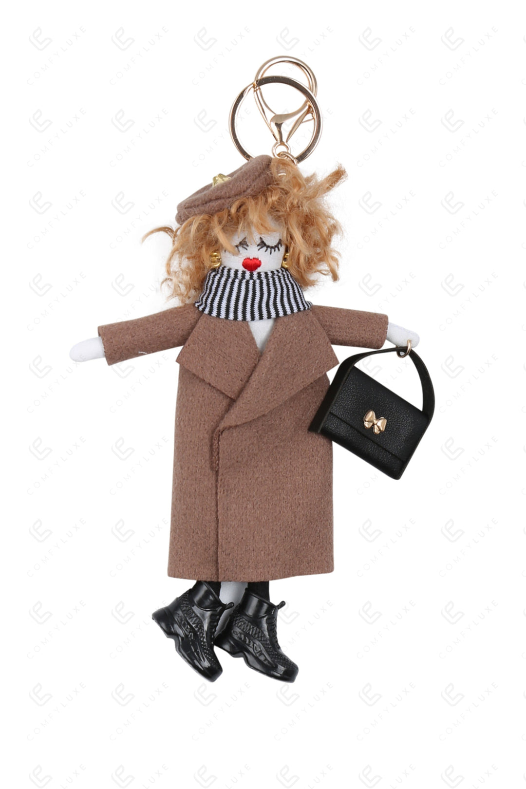 DOLL IN COAT KEYCHAIN/BAG CHARM CAMEL KEYCHAINS