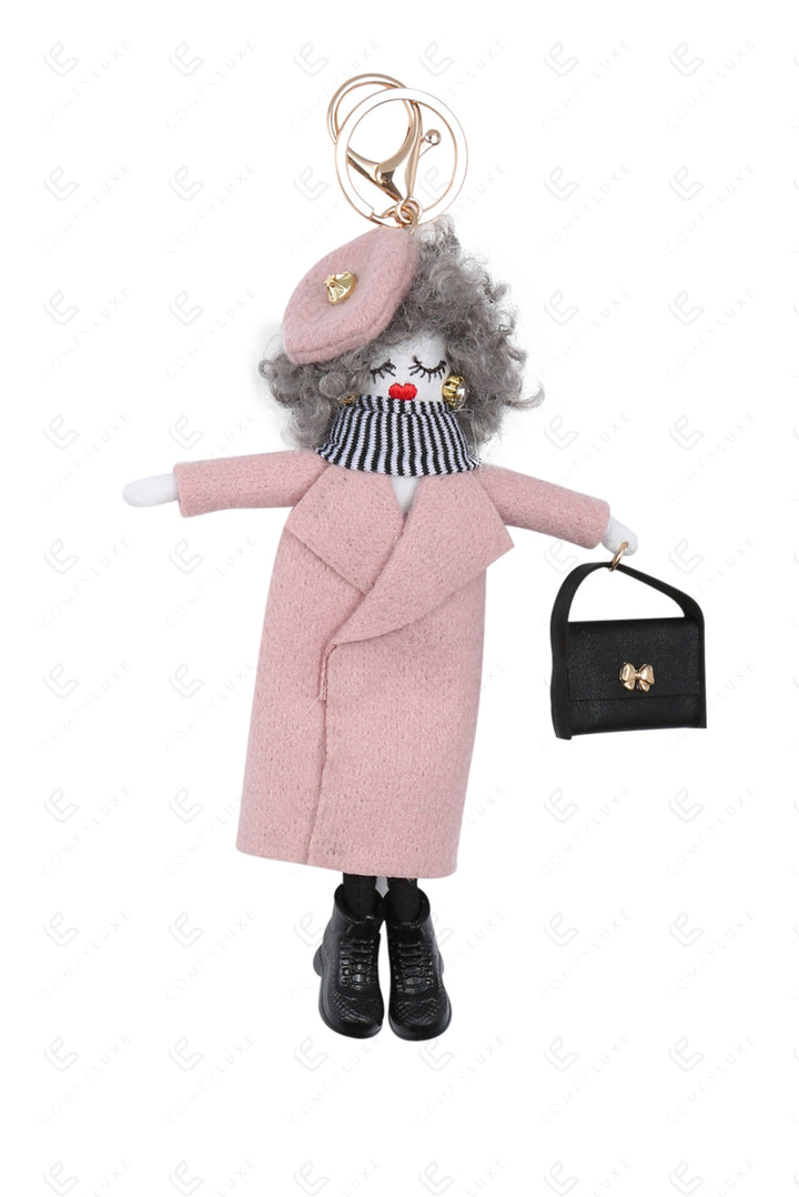 DOLL IN COAT KEYCHAIN/BAG CHARM PINK KEYCHAINS