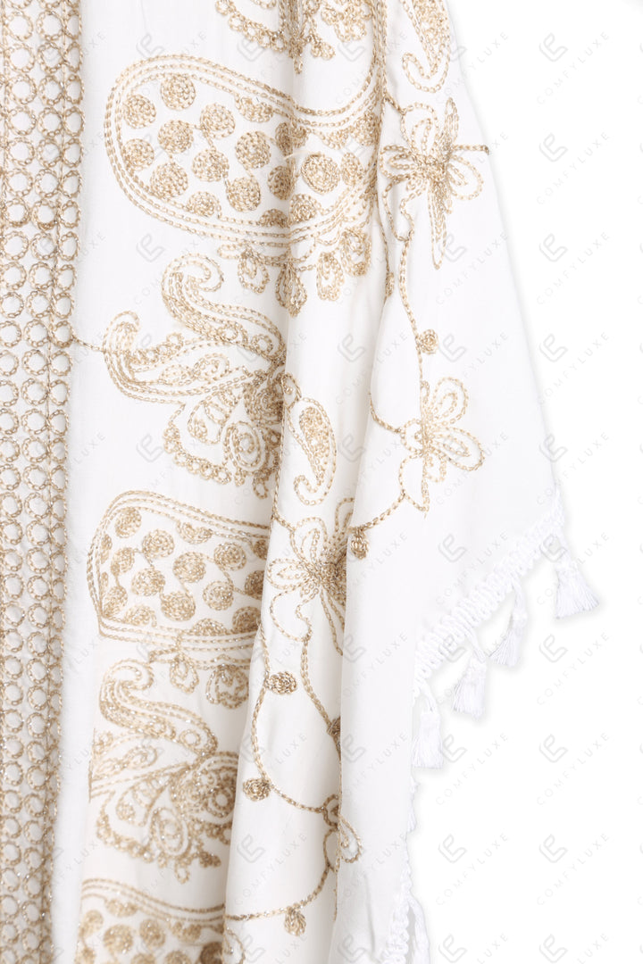 PAISLEY &amp; FLORAL PATTERN EMBROIDERED COVER-UP PONCHO APPAREL