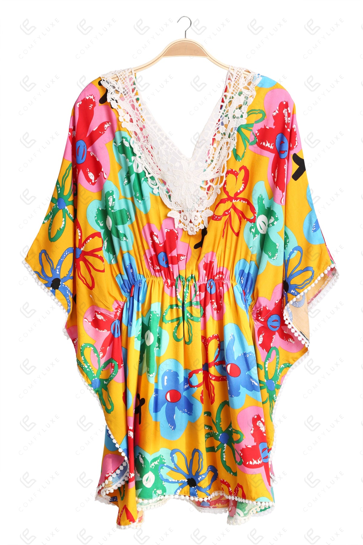 FLORAL PATTERN MINI COVER-UP DRESS YELLOW APPAREL