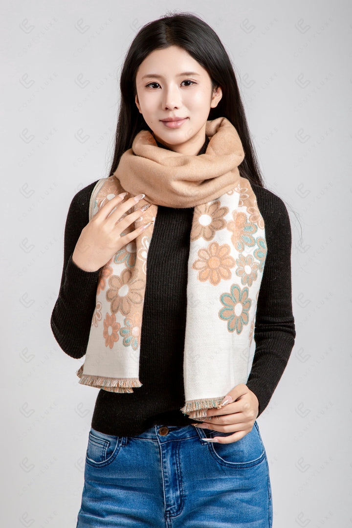 FLORAL PATTERN SCARF BEIGE SCARVES