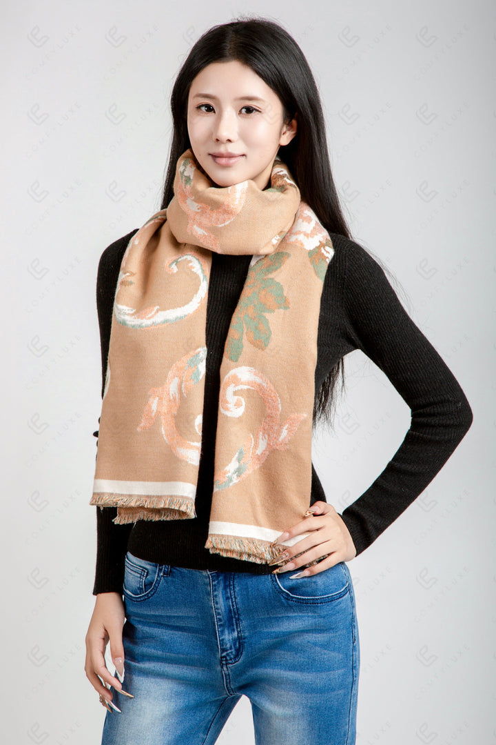 FLORAL PATTERN SCARF BEIGE SCARVES