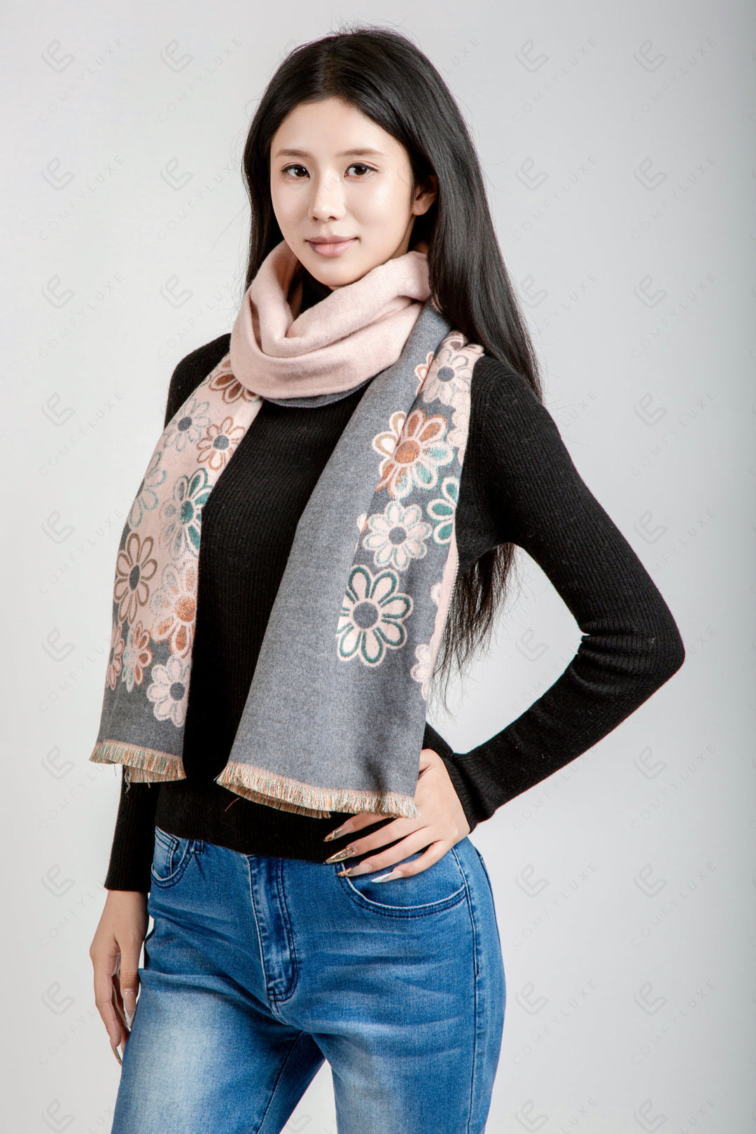 FLORAL PATTERN SCARF PINK SCARVES