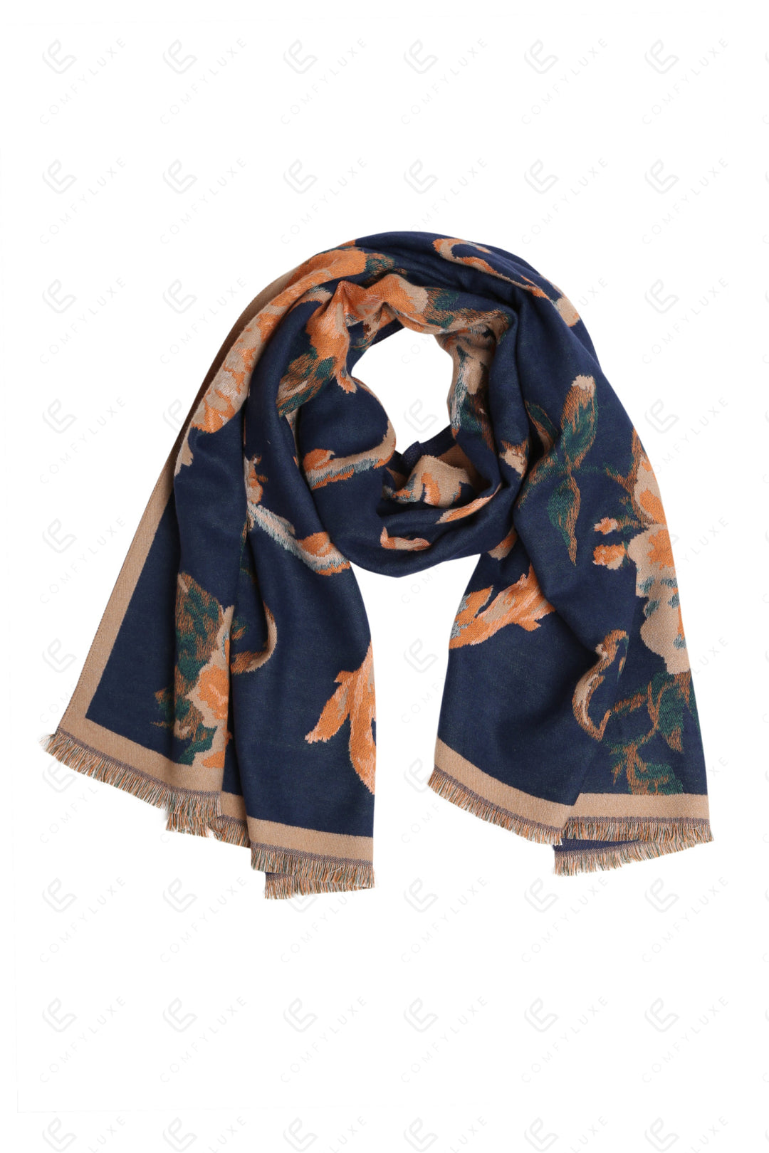 FLORAL PATTERN SCARF NAVY SCARVES