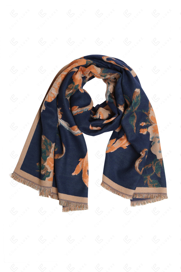 FLORAL PATTERN SCARF NAVY SCARVES