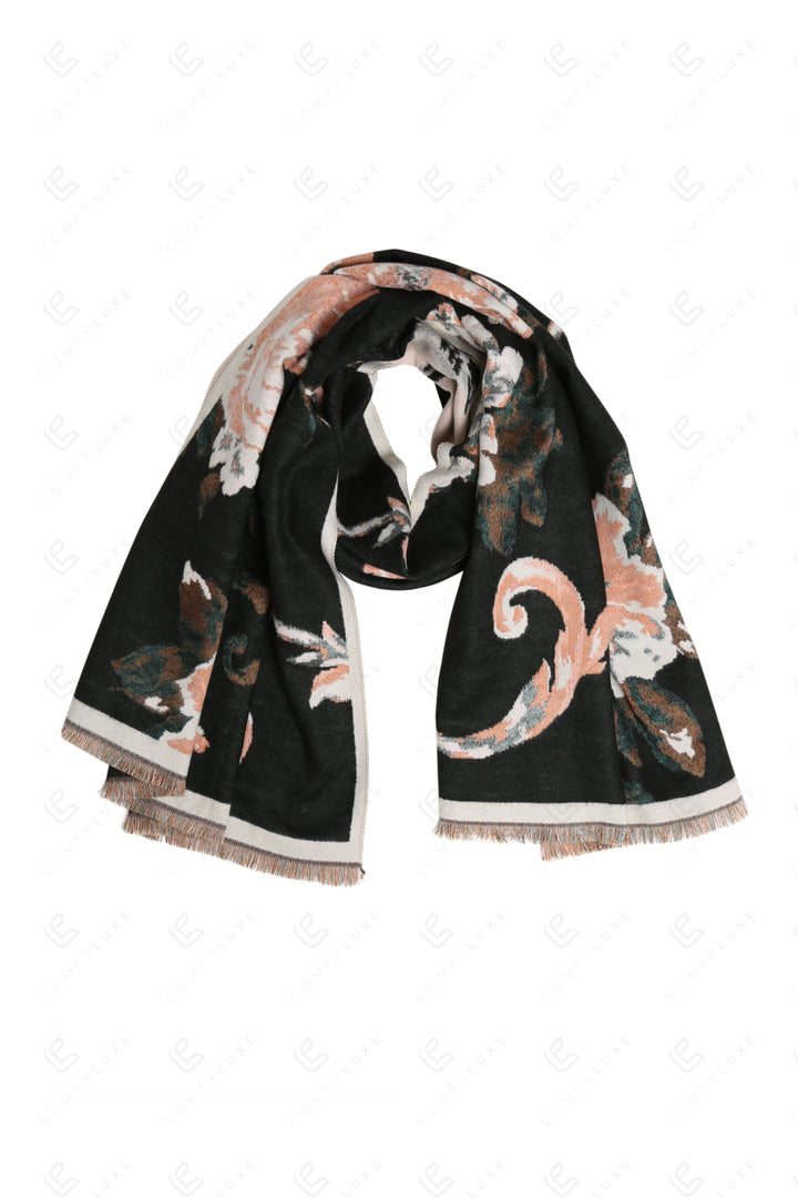 FLORAL PATTERN SCARF BLACK SCARVES