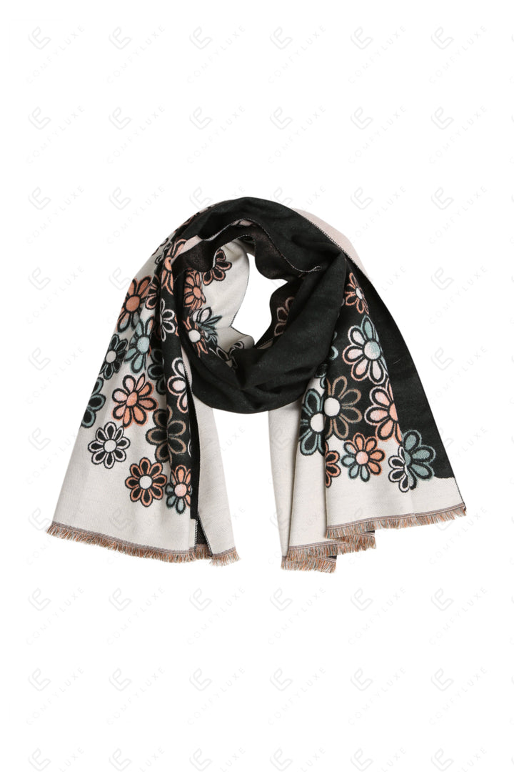 FLORAL PATTERN SCARF BLACK SCARVES
