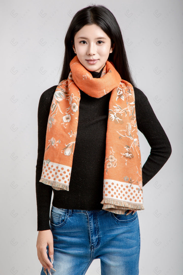FLORAL &amp; POLKA DOT PATTERN SCARF ORANGE SCARVES