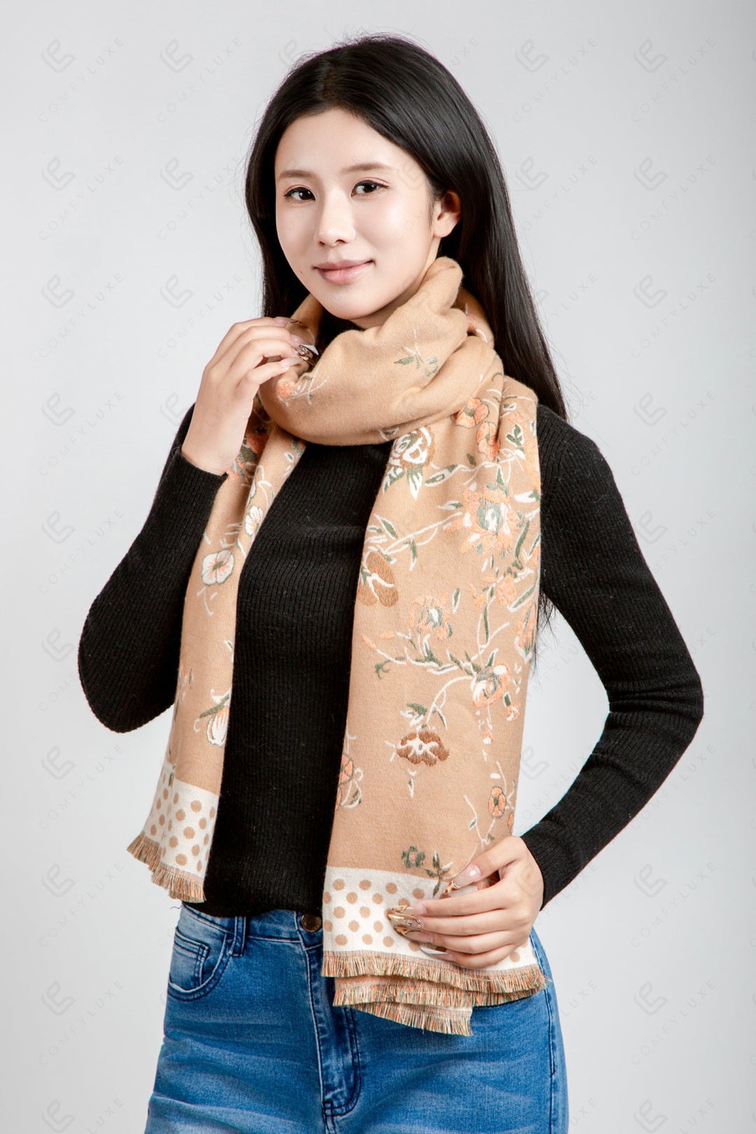 FLORAL &amp; POLKA DOT PATTERN SCARF SCARVES
