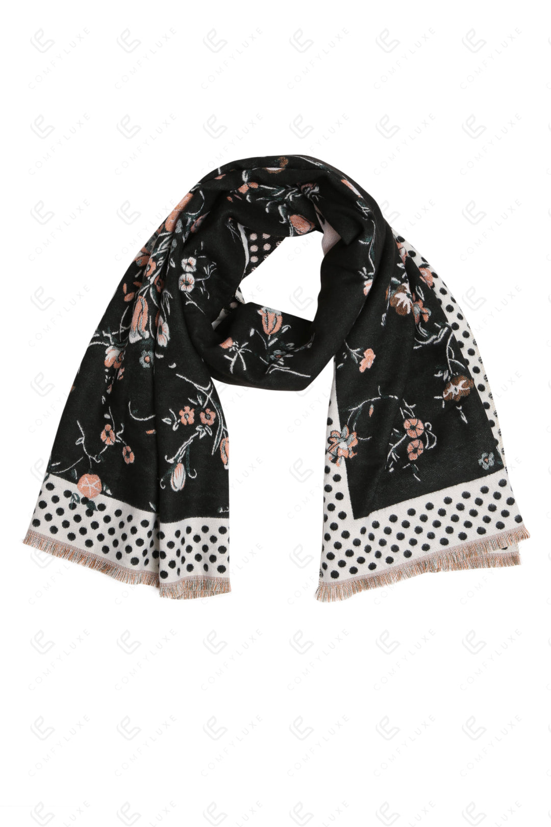 FLORAL &amp; POLKA DOT PATTERN SCARF BLACK SCARVES