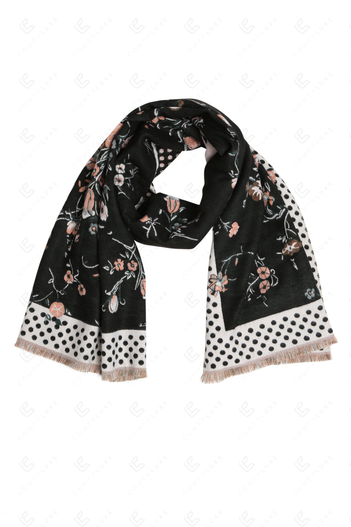 FLORAL &amp; POLKA DOT PATTERN SCARF BLACK SCARVES