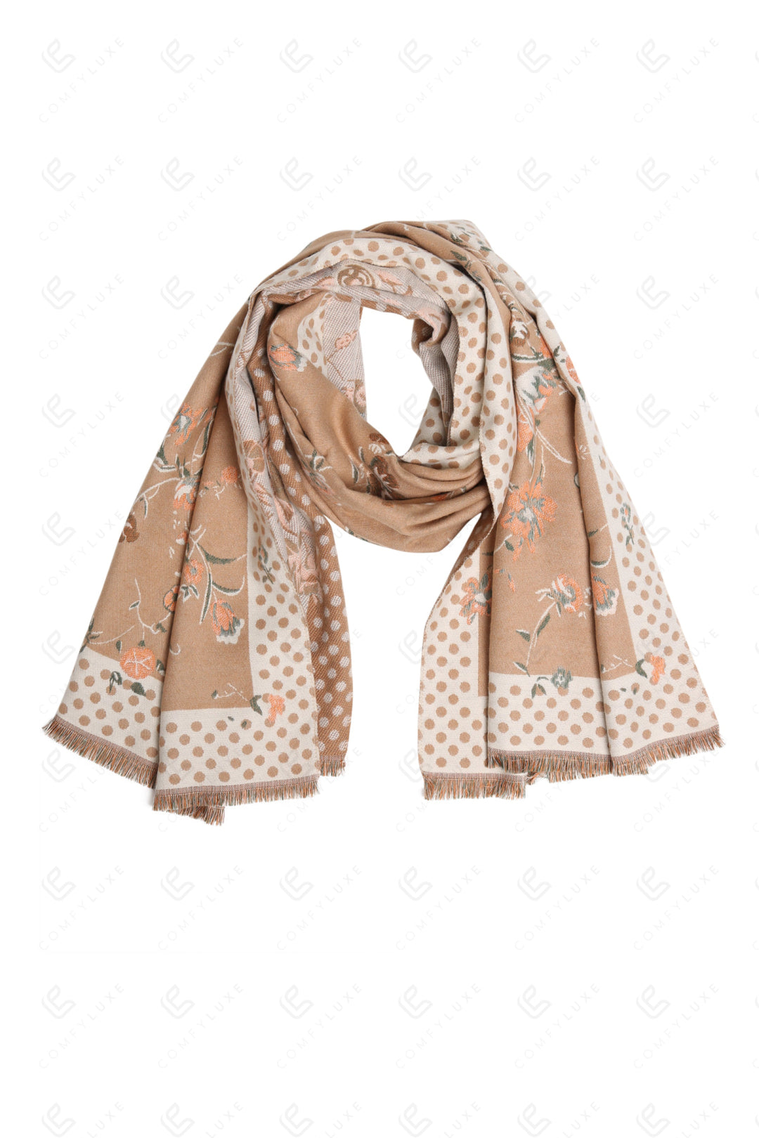 FLORAL &amp; POLKA DOT PATTERN SCARF BEIGE SCARVES