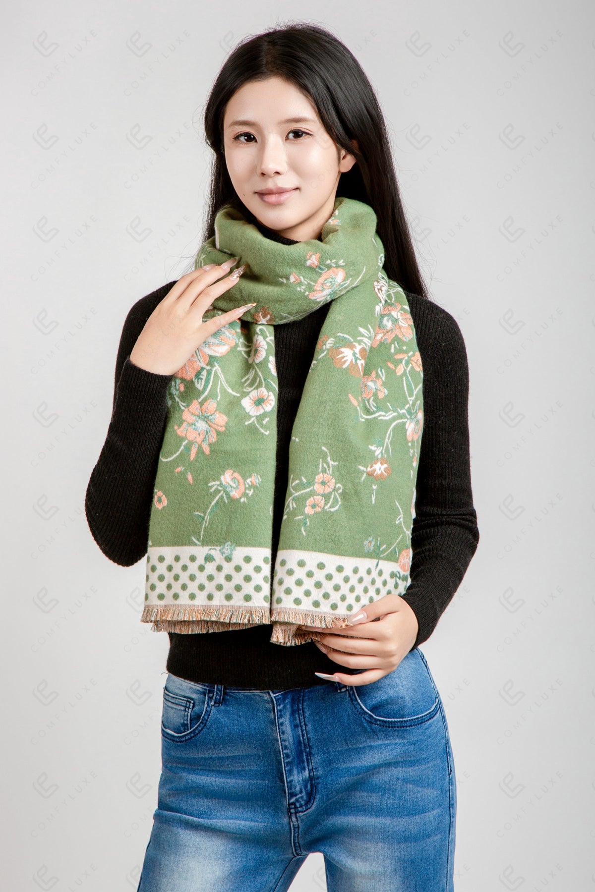 FLORAL & POLKA DOT PATTERN SCARF SCARVES