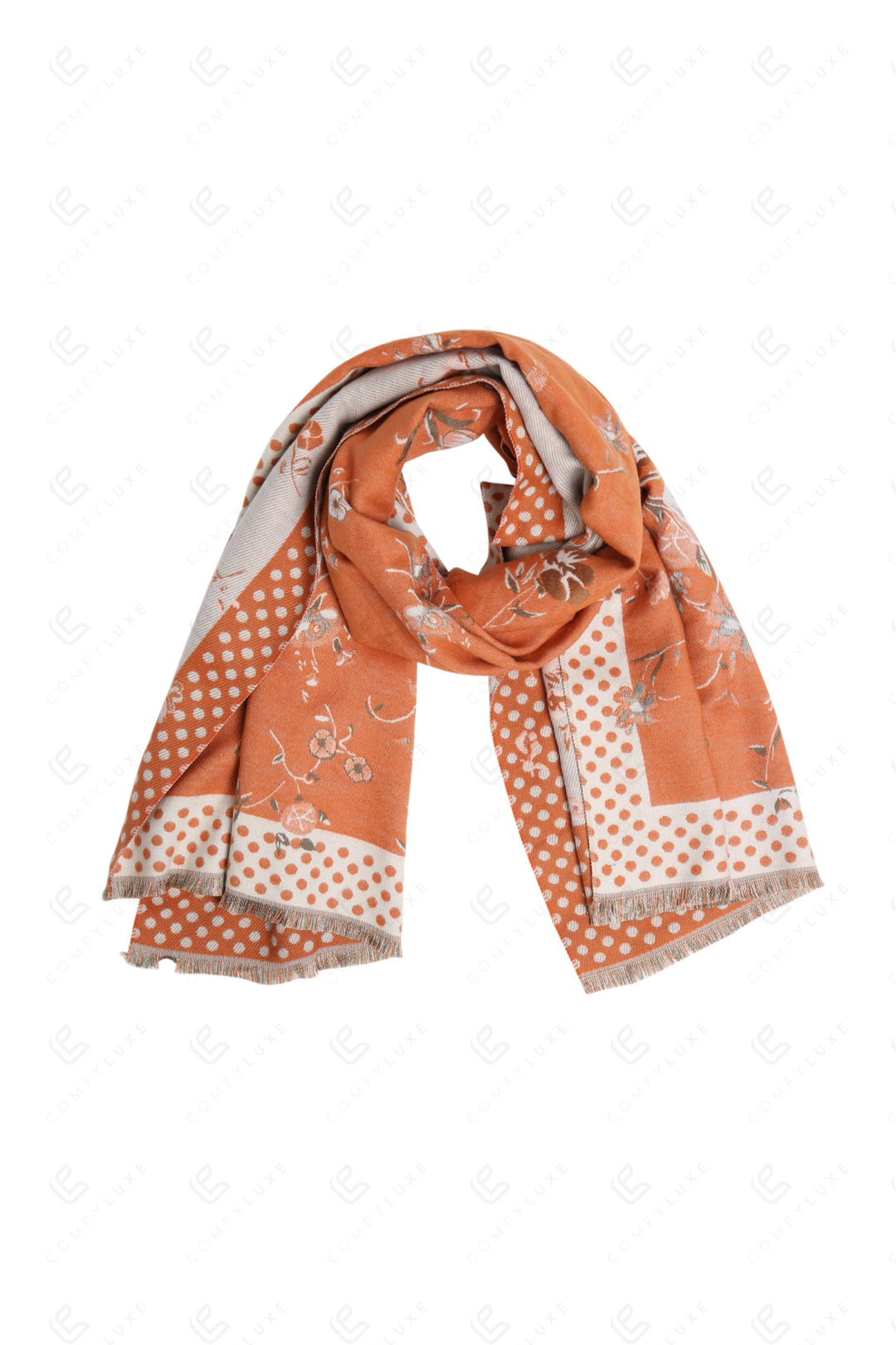 FLORAL &amp; POLKA DOT PATTERN SCARF ORANGE SCARVES