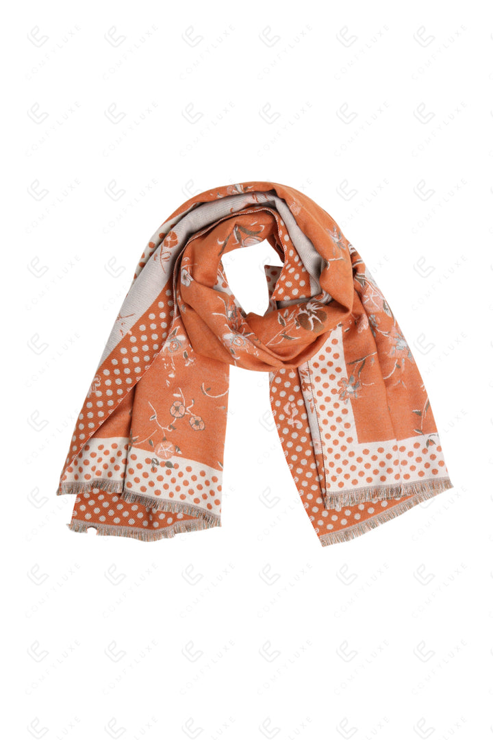 FLORAL &amp; POLKA DOT PATTERN SCARF ORANGE SCARVES