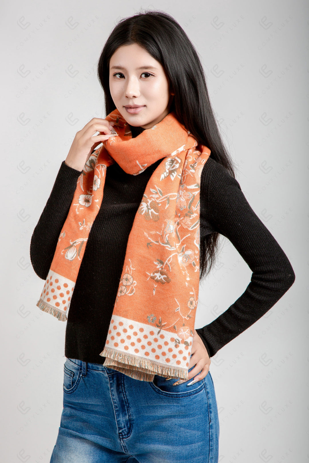 FLORAL &amp; POLKA DOT PATTERN SCARF SCARVES