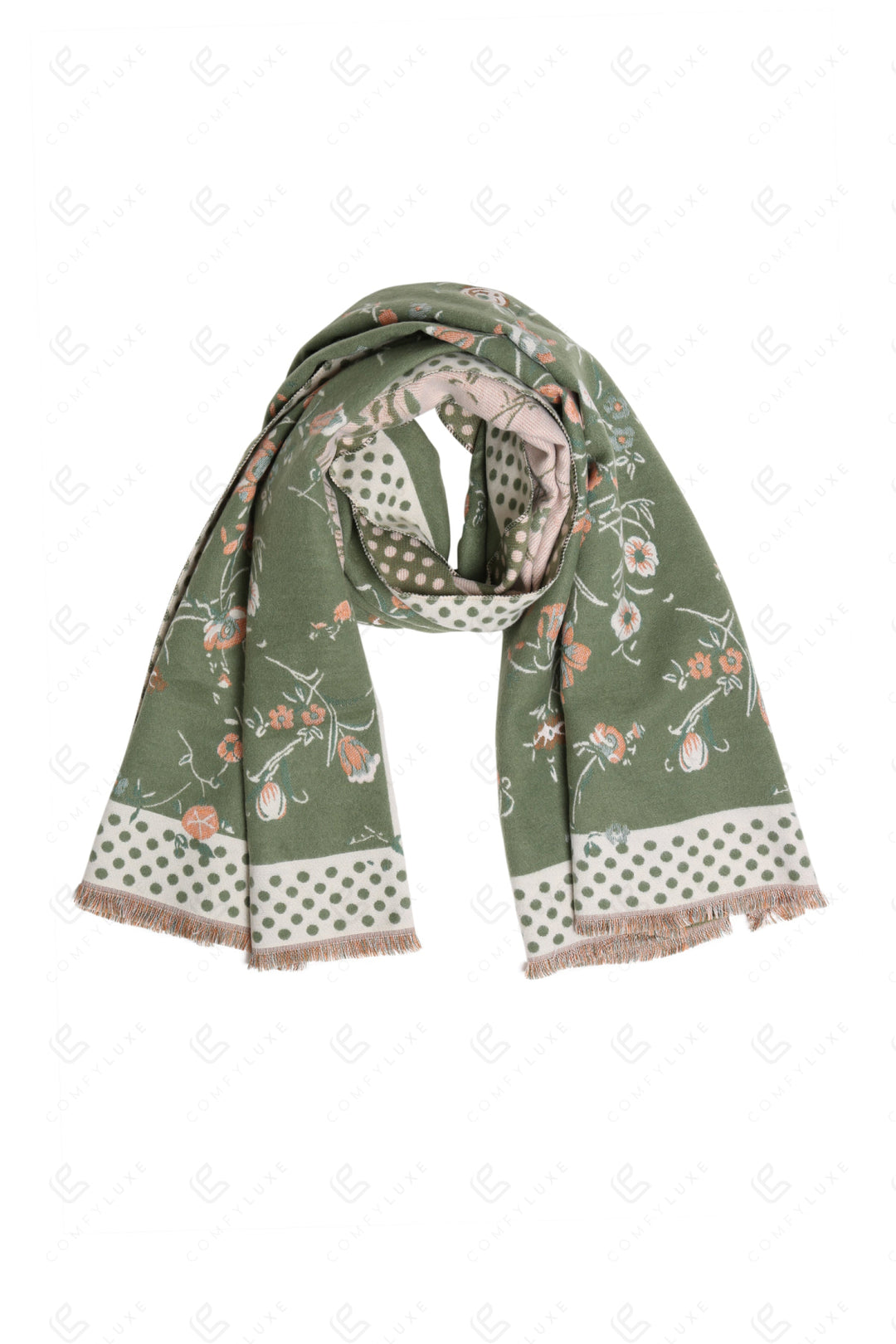 FLORAL &amp; POLKA DOT PATTERN SCARF GREEN SCARVES