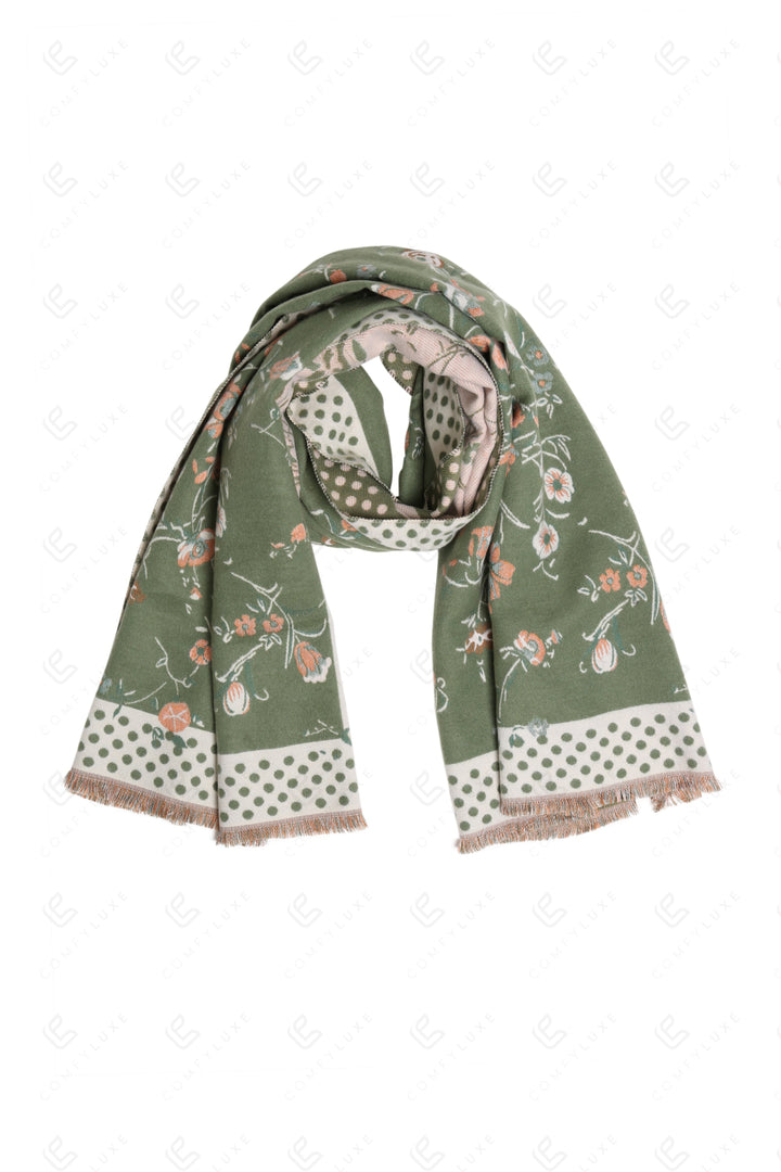 FLORAL &amp; POLKA DOT PATTERN SCARF GREEN SCARVES