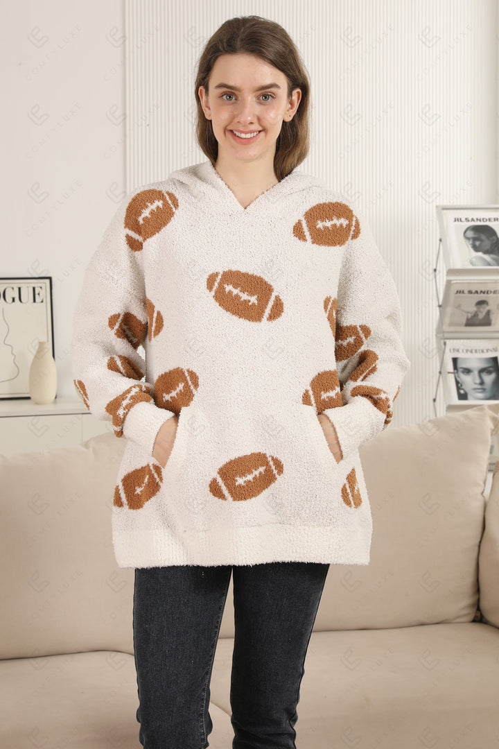 FOOTBALL PATTERN HOODIE BROWN APPAREL