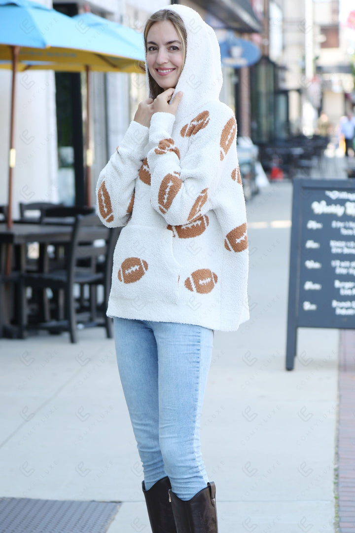 FOOTBALL PATTERN HOODIE BROWN APPAREL