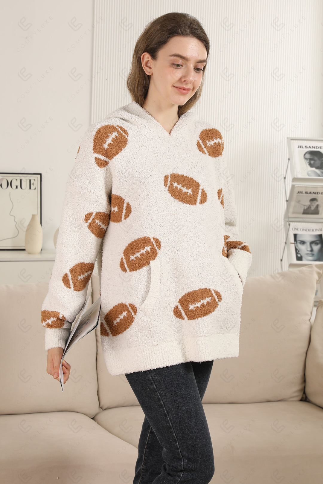 FOOTBALL PATTERN HOODIE BROWN APPAREL