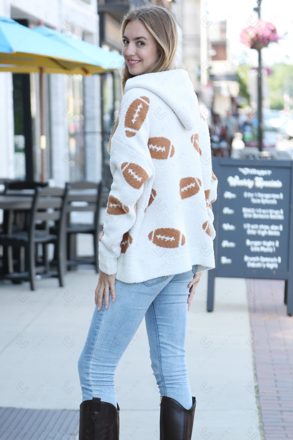 FOOTBALL PATTERN HOODIE BROWN APPAREL