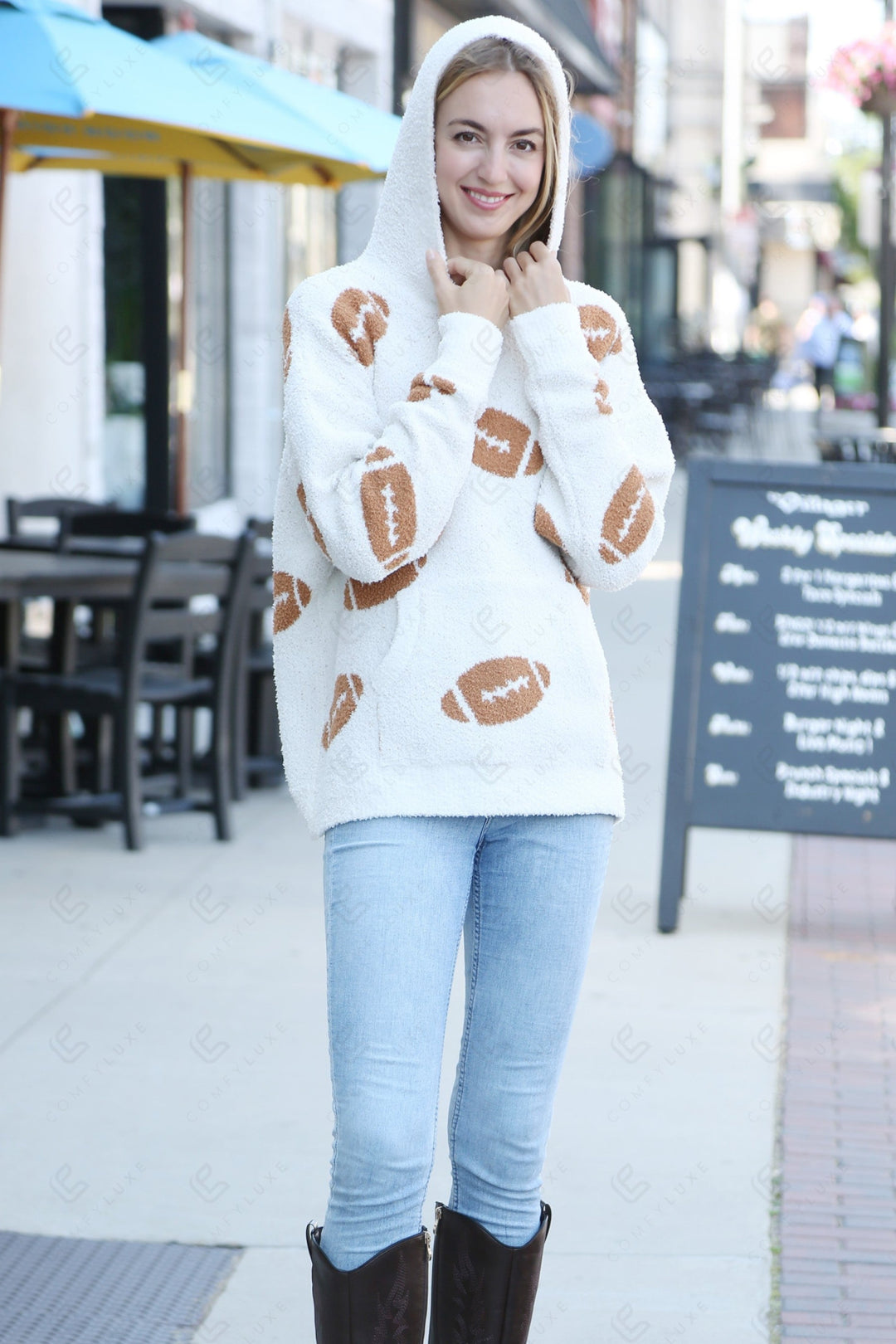 FOOTBALL PATTERN HOODIE BROWN APPAREL