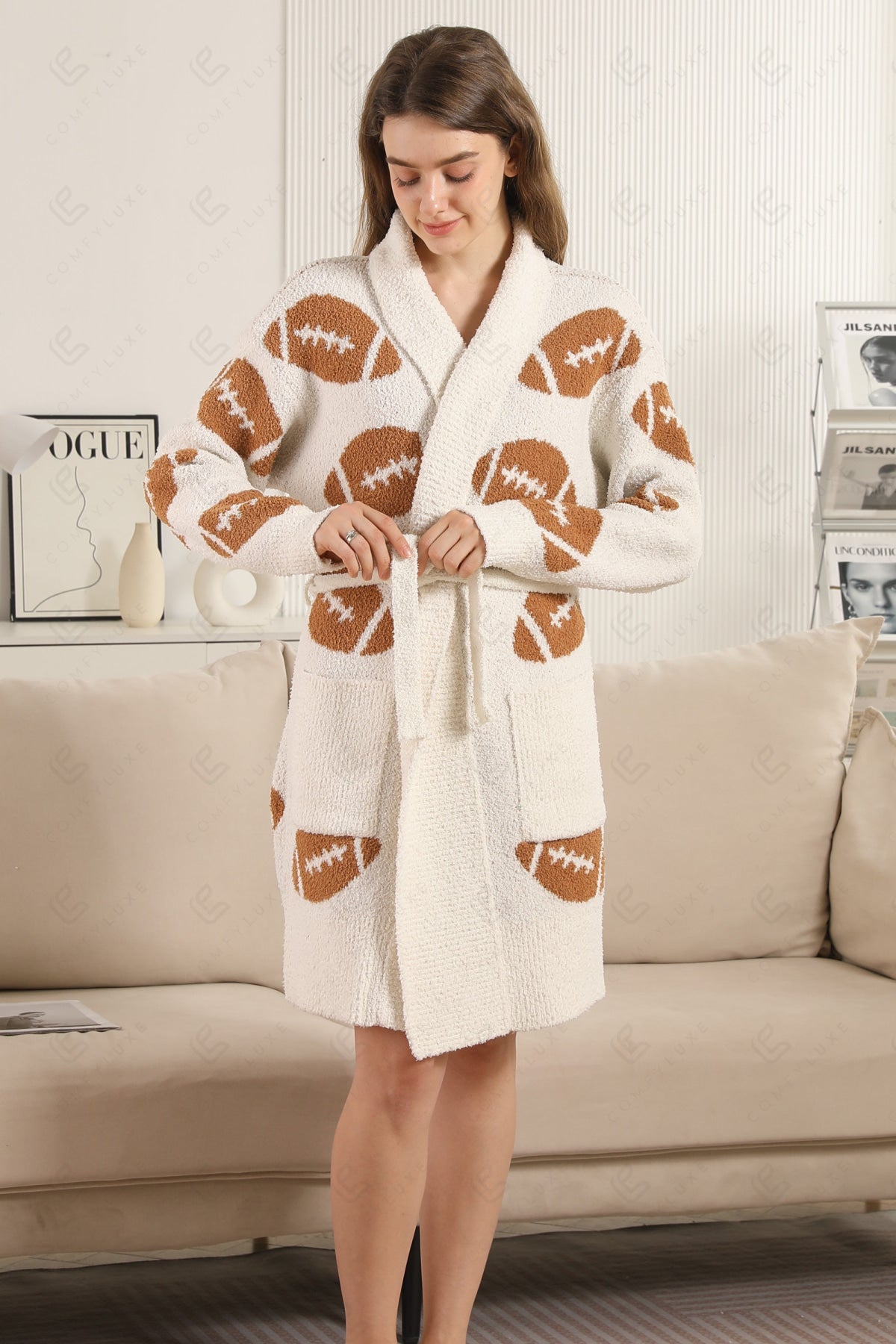 FOOTBALL PATTERN ROBE BROWN APPAREL