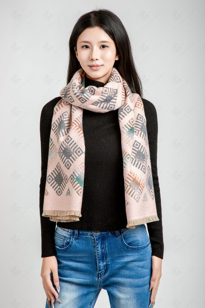 GEOMETRIC PATTERN SCARF PINK SCARVES