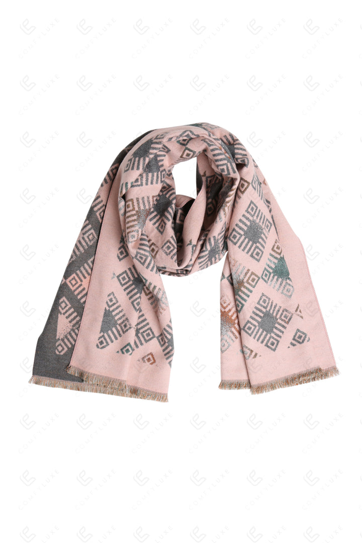 GEOMETRIC PATTERN SCARF PINK SCARVES