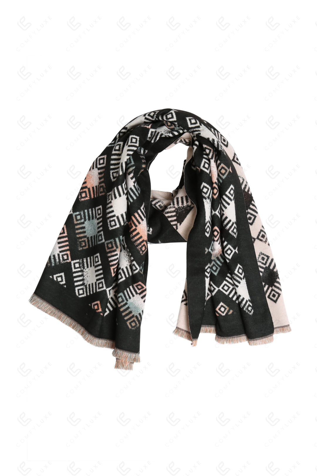 GEOMETRIC PATTERN SCARF BLACK SCARVES