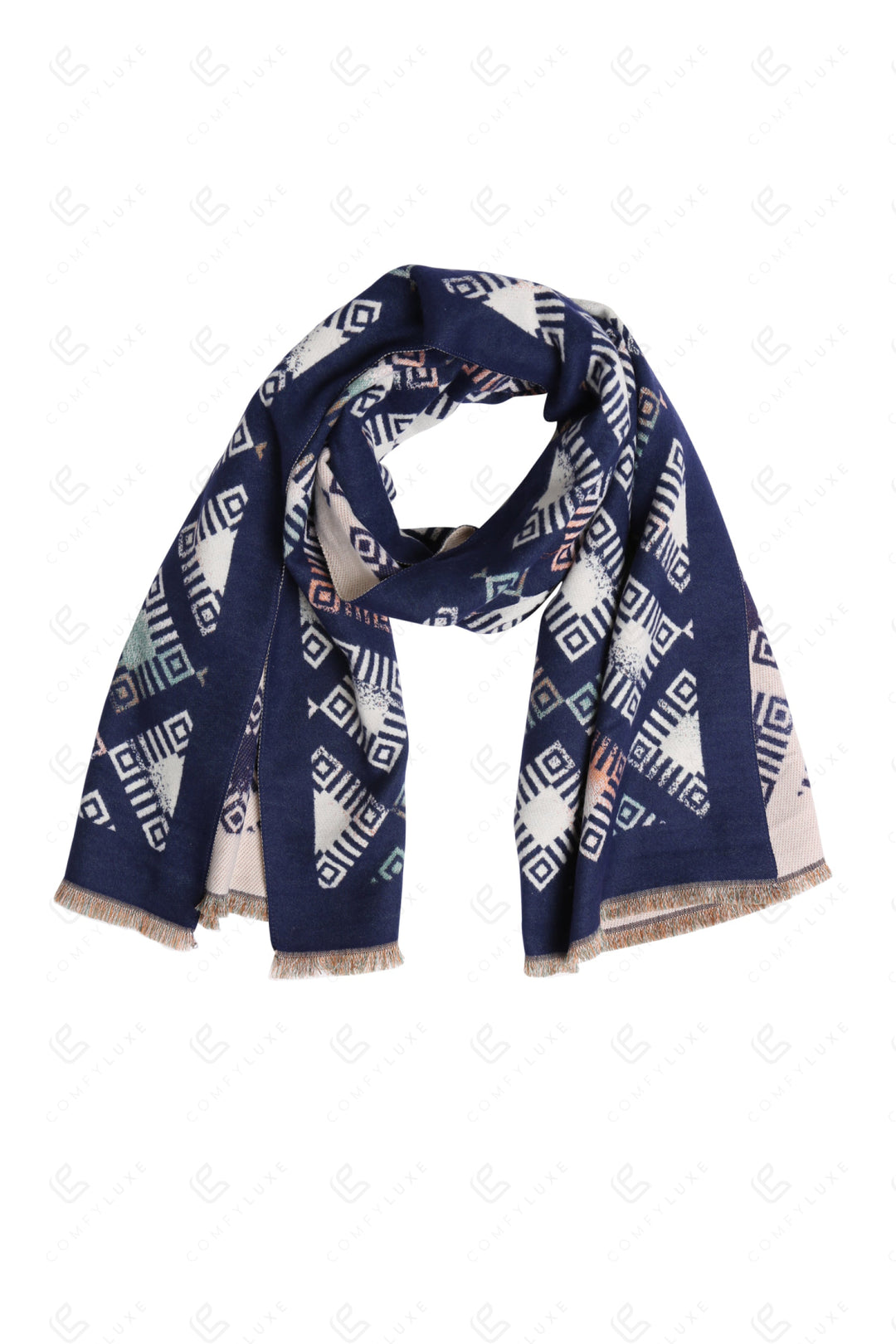 GEOMETRIC PATTERN SCARF NAVY SCARVES