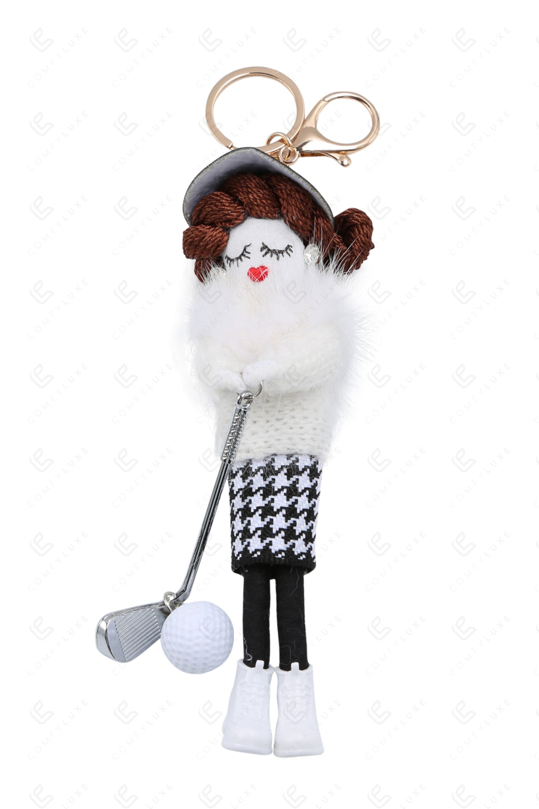 GOLFING DOLL KEYCHAIN/BAG CHARM WHITE KEYCHAINS
