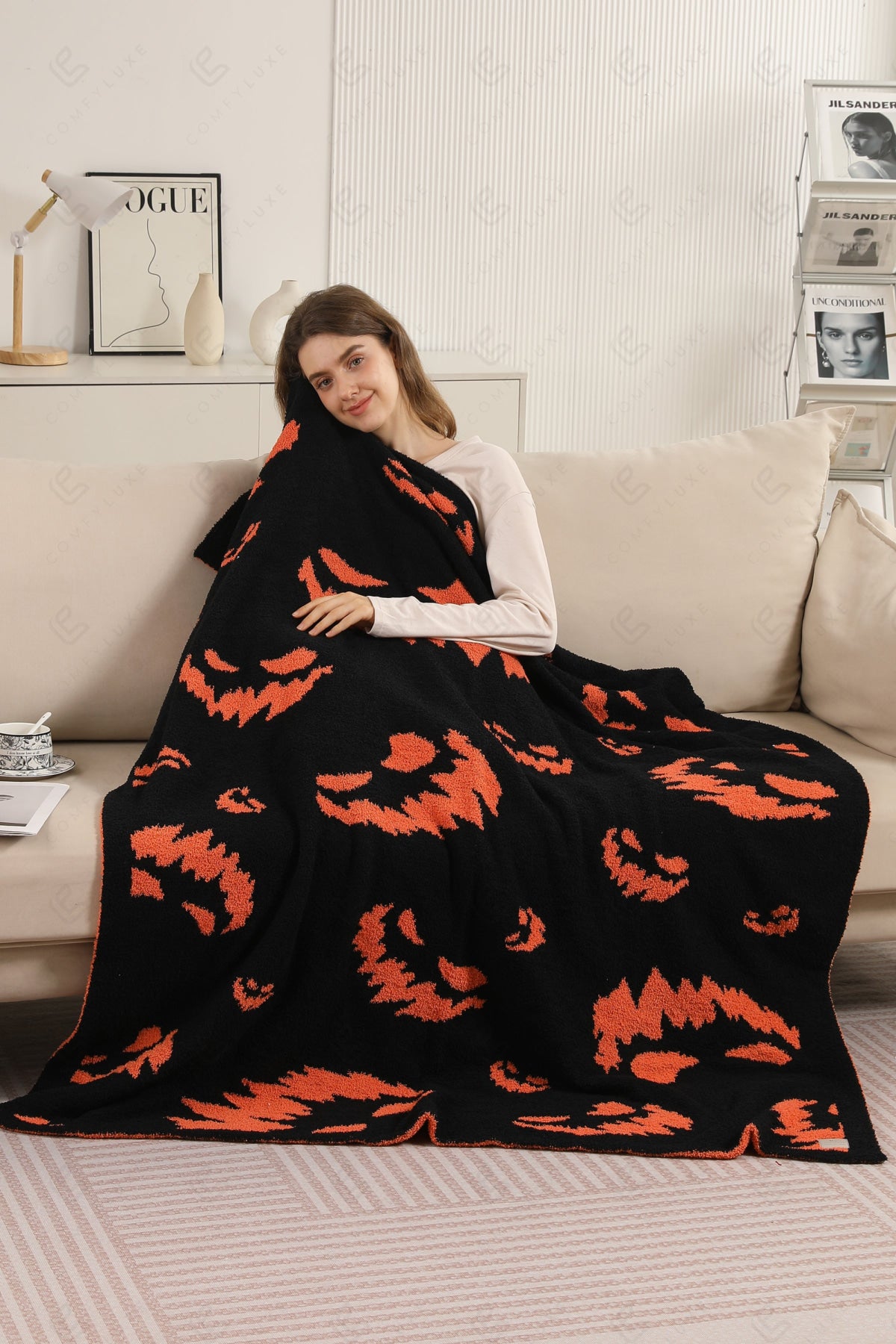 HALLOWEEN PATTERN THROW BLANKET ORANGE THROW BLANKETS