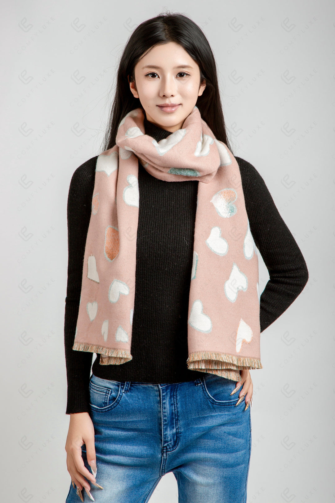 HEART PATTERN SCARF PINK SCARVES