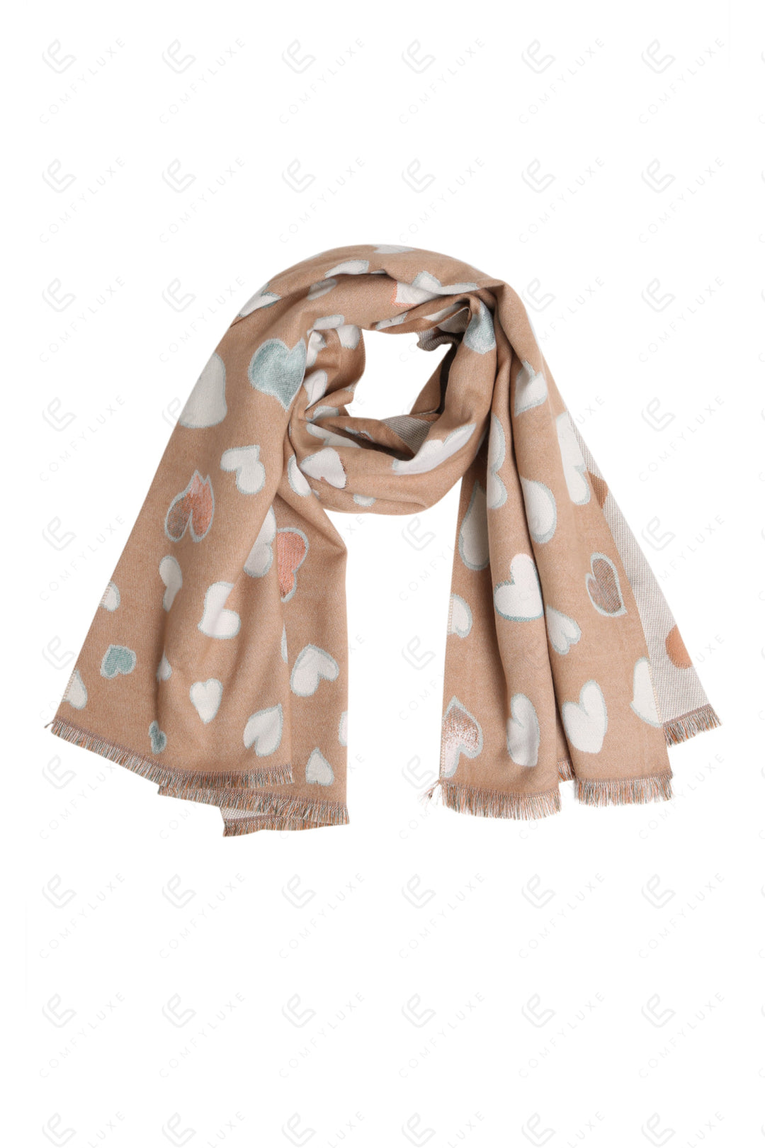 HEART PATTERN SCARF BEIGE SCARVES
