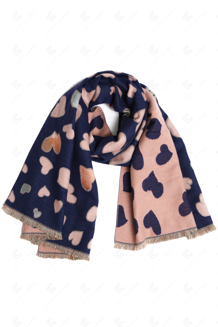 HEART PATTERN SCARF NAVY SCARVES