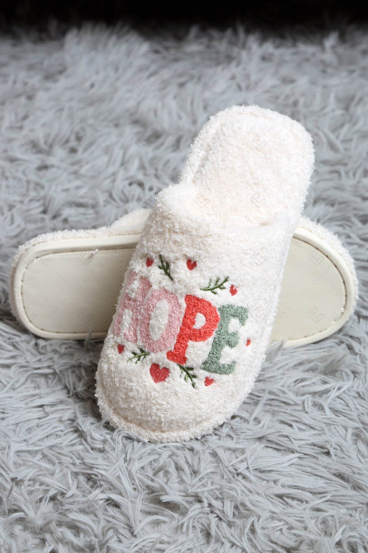 HOPE & HEARTS PATTERN SLIPPERS SLIPPERS/SLIDES