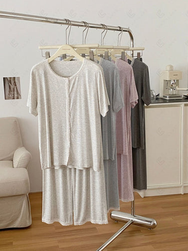 Lace Trim Solid Color Loungewear Sets APPAREL