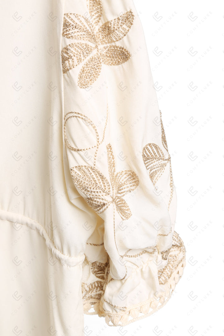 LEAF PATTERN EMBROIDERED COVER-UP DRESS APPAREL