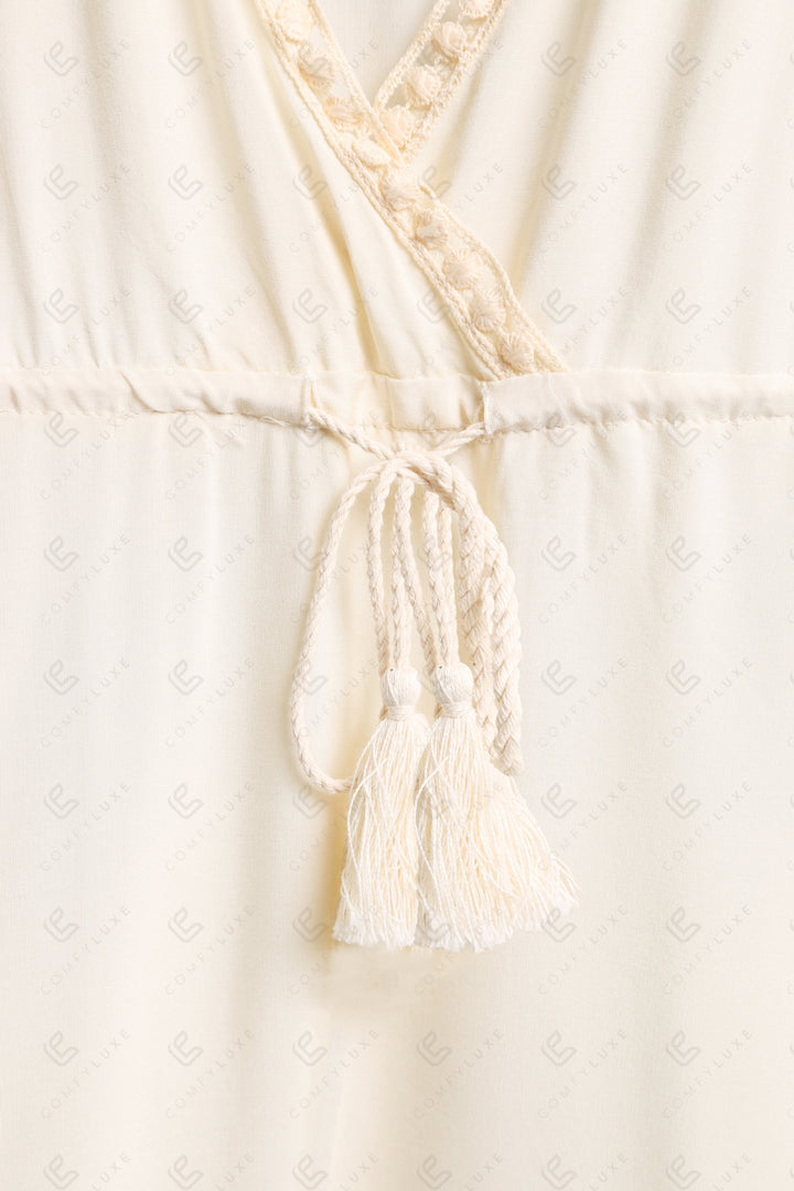 LEAF PATTERN EMBROIDERED COVER-UP DRESS APPAREL