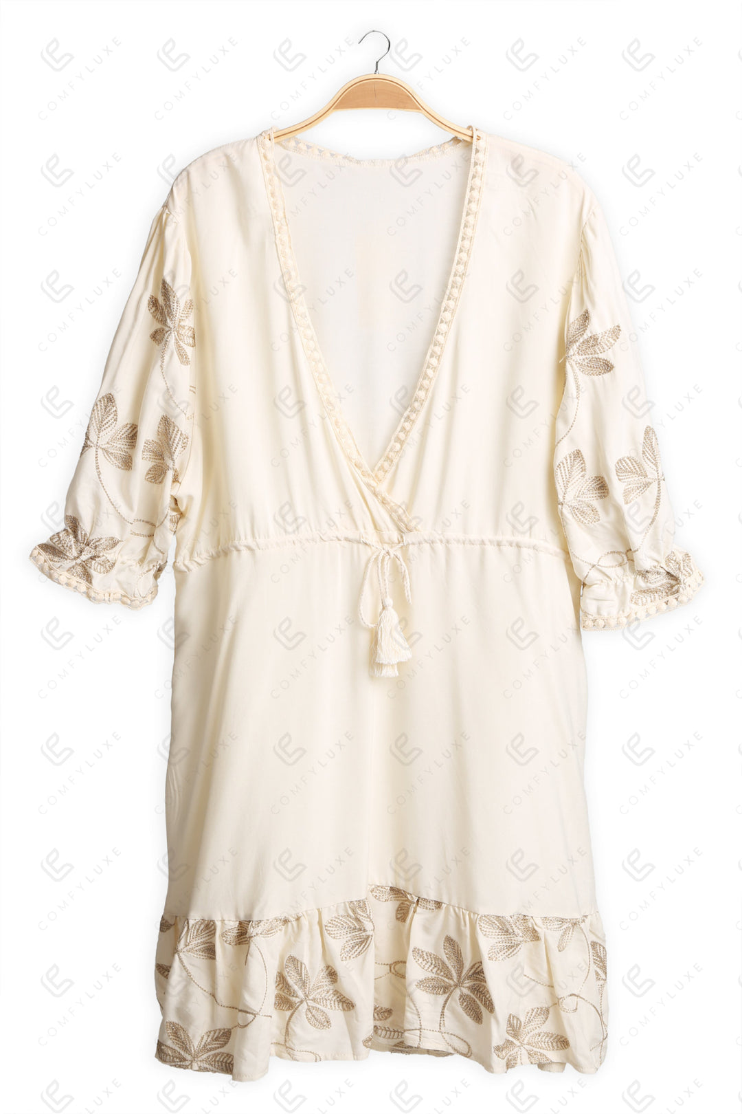 LEAF PATTERN EMBROIDERED COVER-UP DRESS APPAREL