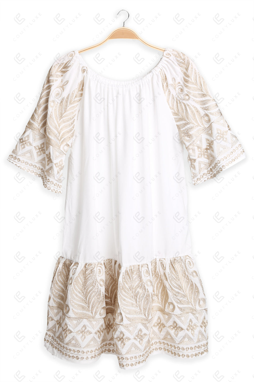 LEAF PATTERN COVER-UP DRESS WHITE APPAREL