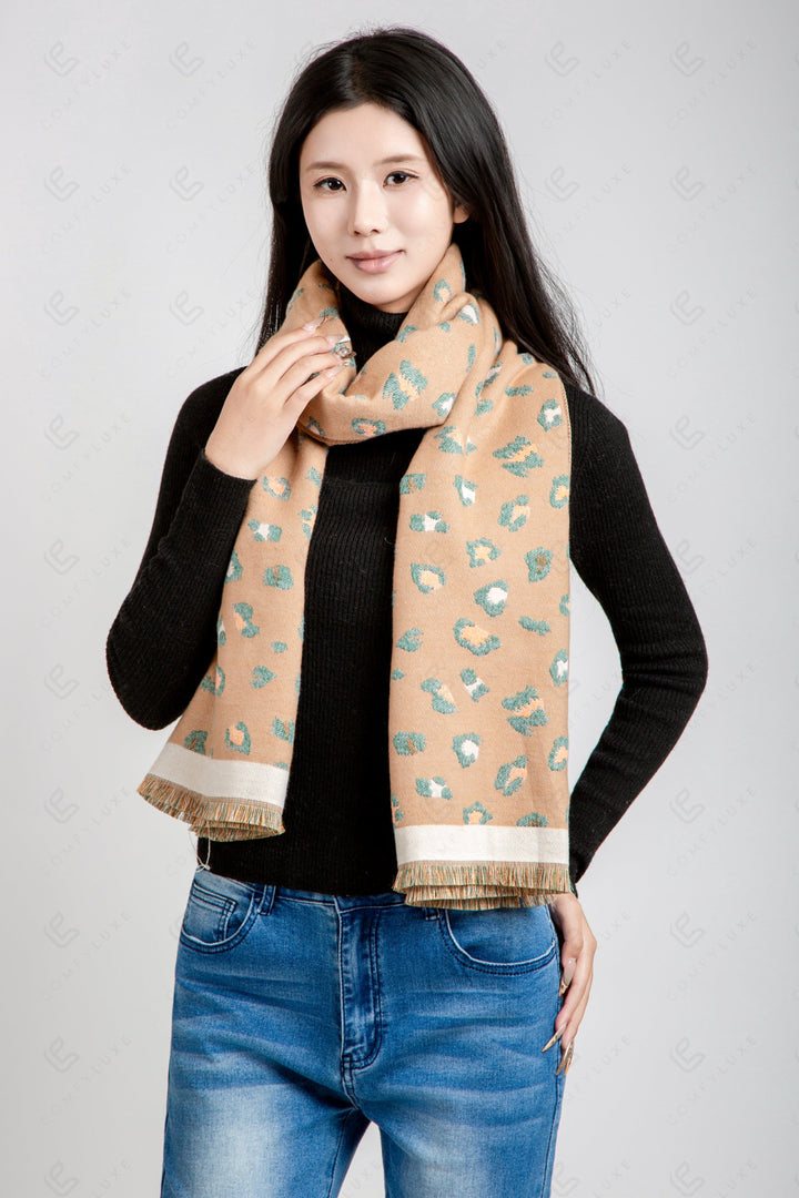 LEOPARD PATTERN SCARF BEIGE SCARVES