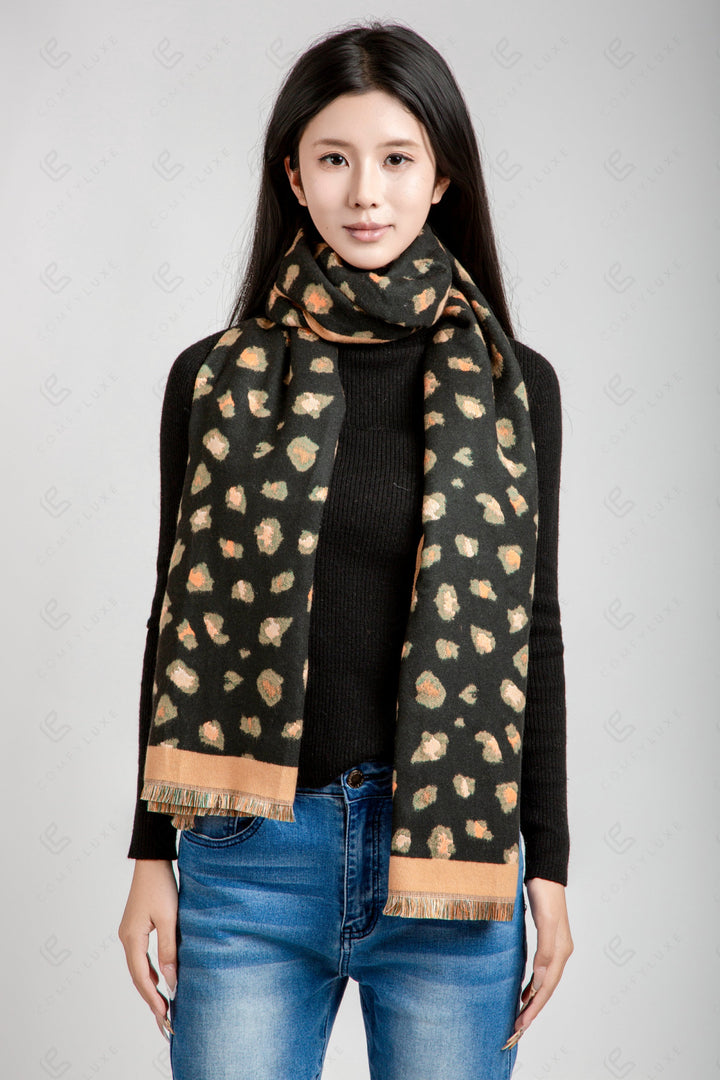 LEOPARD PATTERN SCARF BLACK SCARVES