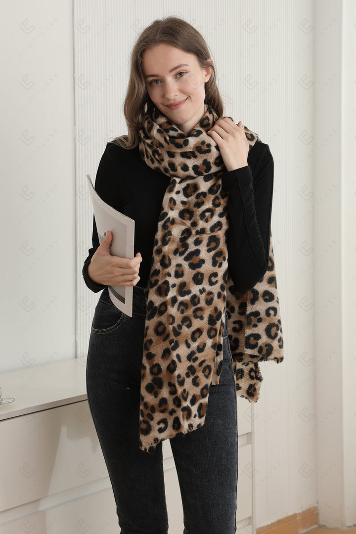 LEOPARD PATTERN SCARF BROWN SCARVES