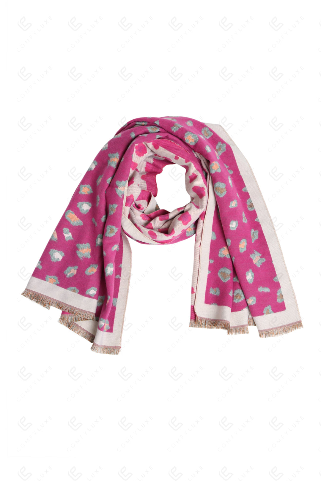 LEOPARD PATTERN SCARF FUCHSIA SCARVES