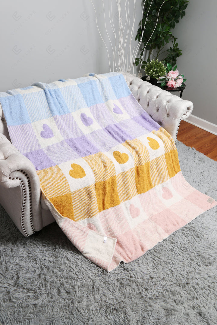 MULTI-COLORED CHECKERED &amp; HEART PATTERN THROW BLANKET MULTI THROW BLANKETS