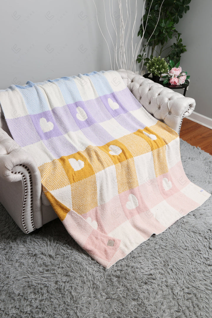 MULTI-COLORED CHECKERED &amp; HEART PATTERN THROW BLANKET MULTI THROW BLANKETS